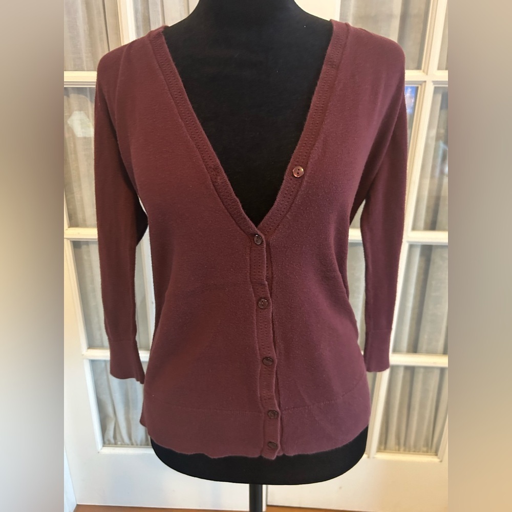 LOFT Women's Purple Knit Cardigan Sweater Button-Up V-Neck Long Sleeve M